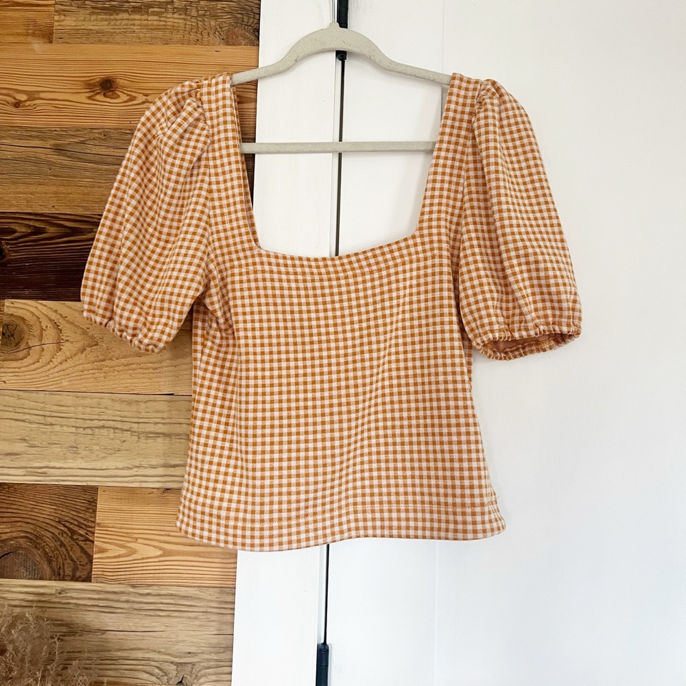 Backyard Rose Square Neck Puff Sleeve Gingham Top - Picture 4 of 6